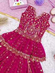 Girls Maroon Embroidered Lehenga Choli with Dupatta