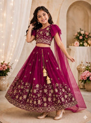 Girls Floral Embroidered Lehenga Choli Set with Dupatta