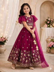 Girls Floral Embroidered Lehenga Choli Set with Dupatta