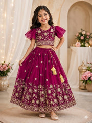 Girls Floral Embroidered Lehenga Choli Set with Dupatta