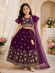 Girls Floral Embroidered Lehenga Choli Set with Dupatta
