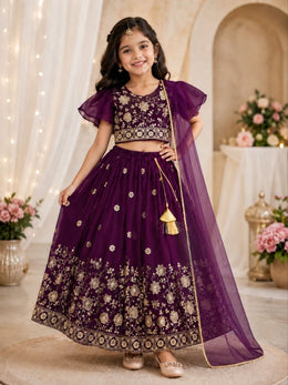 Girls Floral Embroidered Lehenga Choli Set with Dupatta