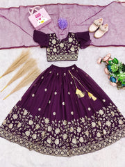Girls Floral Embroidered Lehenga Choli Set with Dupatta