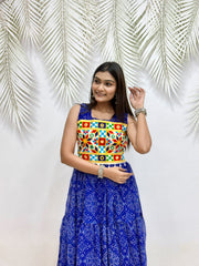 Women’s Blue Bandhej Print Gujarati Gown