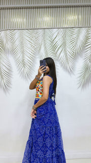 Women’s Blue Bandhej Print Gujarati Gown