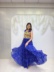 Women’s Blue Bandhej Print Gujarati Gown