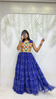 Women’s Blue Bandhej Print Gujarati Gown