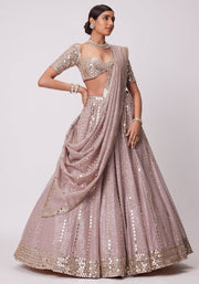 Women’s Blush Pink Sequin Embroidered Lehenga Choli Set with Dupatta