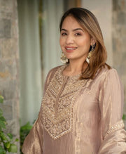 Women’s Embroidered Satin Rayon Kaftan Set with Dupatta