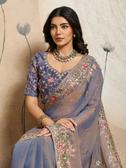 Women with Floral Embroidery Work and Heavy Embroidered Border