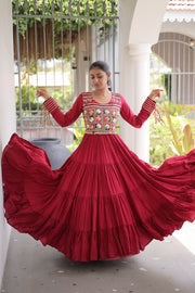Women’s Ethnic Anarkali Gown Dress with Embroidered Bodice