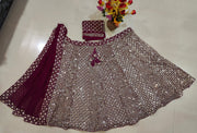 Women’s Purple Printed Lehenga Choli Set with Dupatta, Traditional Indian Ethnic Wedding Wear