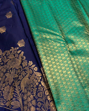 Navy Blue and Teal Green Soft Silk Saree for Women