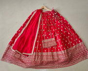 Women’s Red Embroidered Lehenga Choli Set with Dupatta