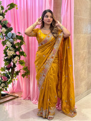 Ivory Tissue Silk Saree – Heavy Embroidered Indian Wedding & Party Wear Saree
