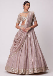 Women’s Blush Pink Sequin Embroidered Lehenga Choli Set with Dupatta