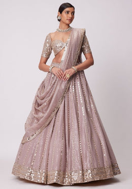 Women’s Blush Pink Sequin Embroidered Lehenga Choli Set with Dupatta