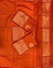 Indian Orange Red Silk Saree for Women with Golden Zari Butti and Rich Woven Border