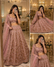 Women’s Pink Butterfly Net Embroidered Lehenga Choli with Dupatta
