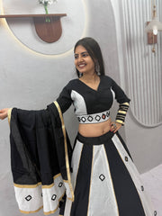 Women’s Roman Silk Lehenga Choli with Dupatta Real Mirror Work