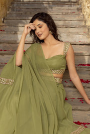 Women’s Olive Green Lehenga Choli Set with Dupatta, Elegant Indian Ethnic Outfit for Wedding