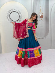 Women’s Navy Blue and Pink Lehenga Choli Set with Dupatta