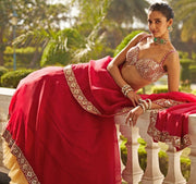 Women’s Red Embroidered Lehenga Choli Set with Dupatta