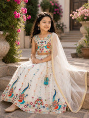 Girls Peacock Embroidered Georgette Lehenga Choli with Dupatta