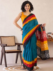 Women’s Ready to Wear Mul Cotton Saree with Pocket, Multicolor Printed Stitched Saree