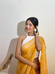 Women’s Mustard Yellow Ready to Wear Mul Cotton Saree with Pocket