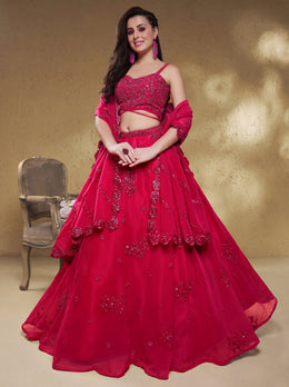 Women's Bandhej Mirror Work Lehenga Choli