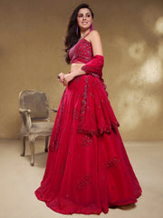 Women's Bandhej Mirror Work Lehenga Choli