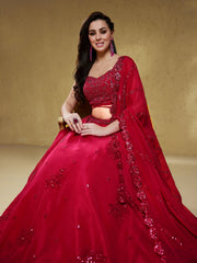 Women's Bandhej Mirror Work Lehenga Choli