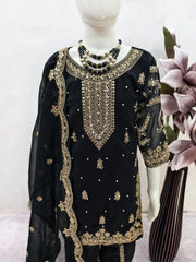 Girls Purple Embroidered Kurta Palazzo Set with Dupatta