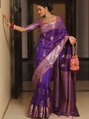 Saree for Women with Golden Paisley Butti and Rich Zari Jacquard Border
