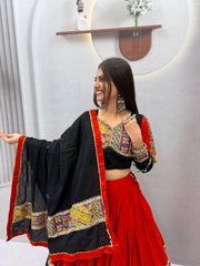 Women’s Black and Red Lehenga Choli Set, Indian Ethnic Wedding Outfit