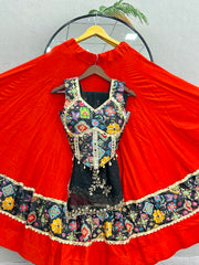 Women’s Lehenga Choli Set, Indian Ethnic Festive Wear with Floral Printed Bodice
