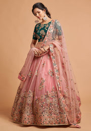 Women’s Pink Floral Embroidered Lehenga Choli with Dupatta