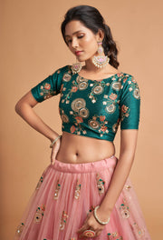 Women’s Pink Floral Embroidered Lehenga Choli with Dupatta