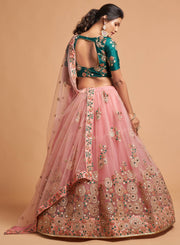 Women’s Pink Floral Embroidered Lehenga Choli with Dupatta