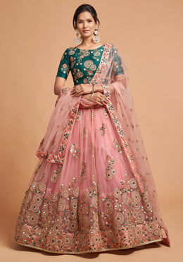 Women’s Pink Floral Embroidered Lehenga Choli with Dupatta