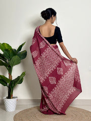 Women’s Ready to Wear Mul Cotton Saree with Pocket, Printed Stitched Saree