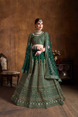 Emerald Green Embroidered Lehenga Choli with Dupatta – Designer Indian Wedding & Festive Wear.