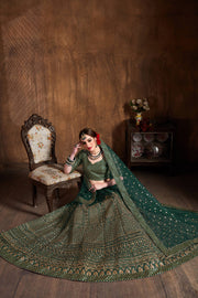 Emerald Green Embroidered Lehenga Choli with Dupatta – Designer Indian Wedding & Festive Wear.