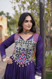 Women’s Anarkali Gown with Kutchi Gamthi Embroidery and Mirror Work