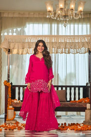 Women’s Embroidered Georgette Anarkali Suit Set with Dupatta