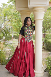 Women’s Stitched Rayon Lehenga Choli Set with Mirror Lace