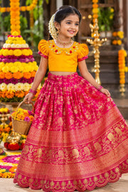Girls Traditional Kerala Lehenga Choli Set – Silk Finish Digital Print Festive Wear.