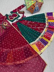 Women’s Green and Wine Lehenga Choli Set with Dupatta, Traditional Indian Ethnic Wear