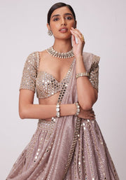 Women’s Blush Pink Sequin Embroidered Lehenga Choli Set with Dupatta